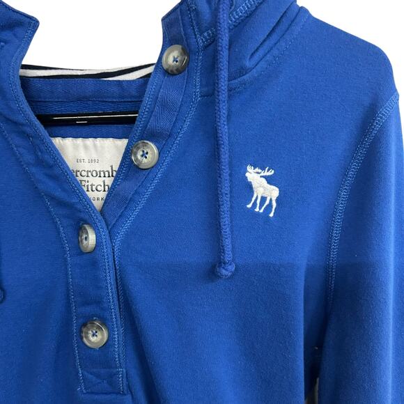 Abercrombie & Fitch Royal Blue Henley Hoodie M Y2K Preppy Retro Casual Core - Picture 2 of 8